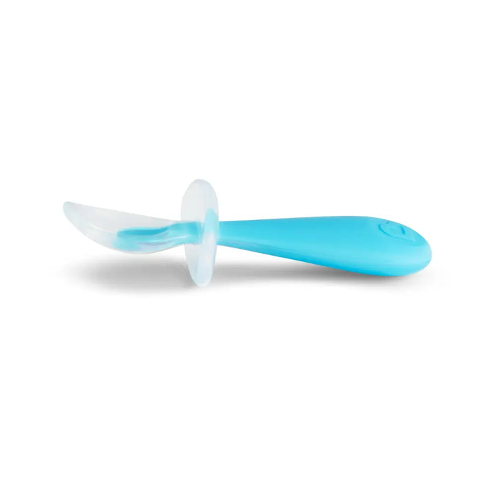 Munchkin Gentle Silicone Training Spoon Set – Anti-Choking Self-Feeding Spoons with Spoon Rest, BPA-Free, 6+ Months - Green &amp; Blue
