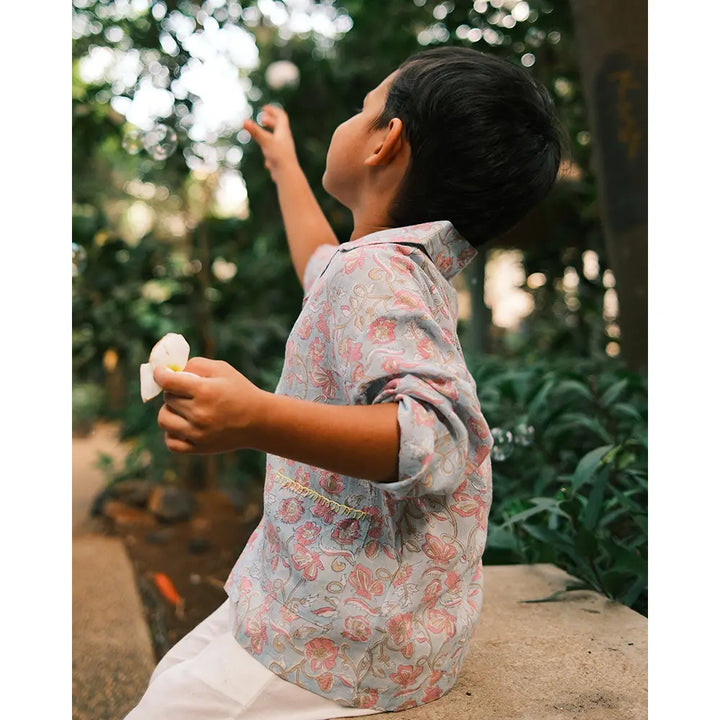 Love The World Today Cloud Drift Shirt For Boys In Sky Blue Butterfly