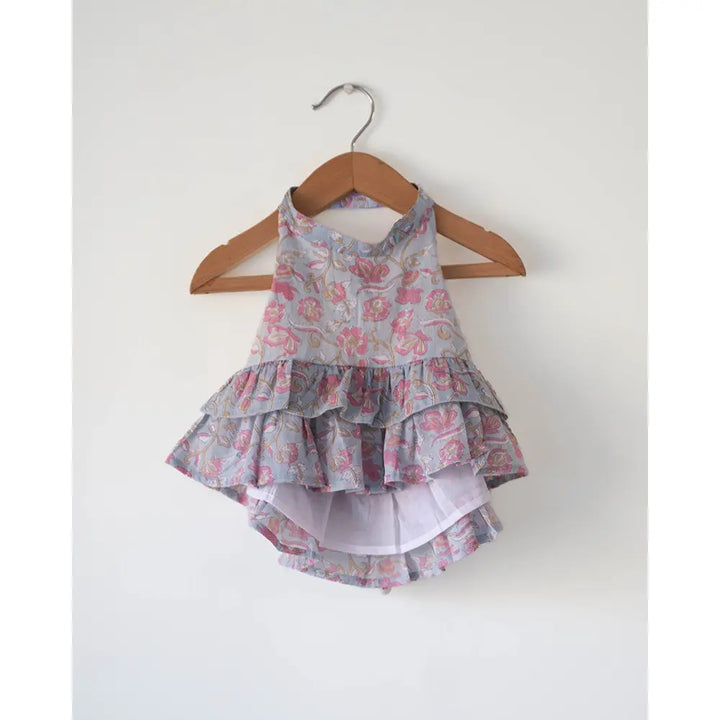 Love The World Today Flutter Sky Blue Butterfly Halter Top Skirt Co-Ord For Girls