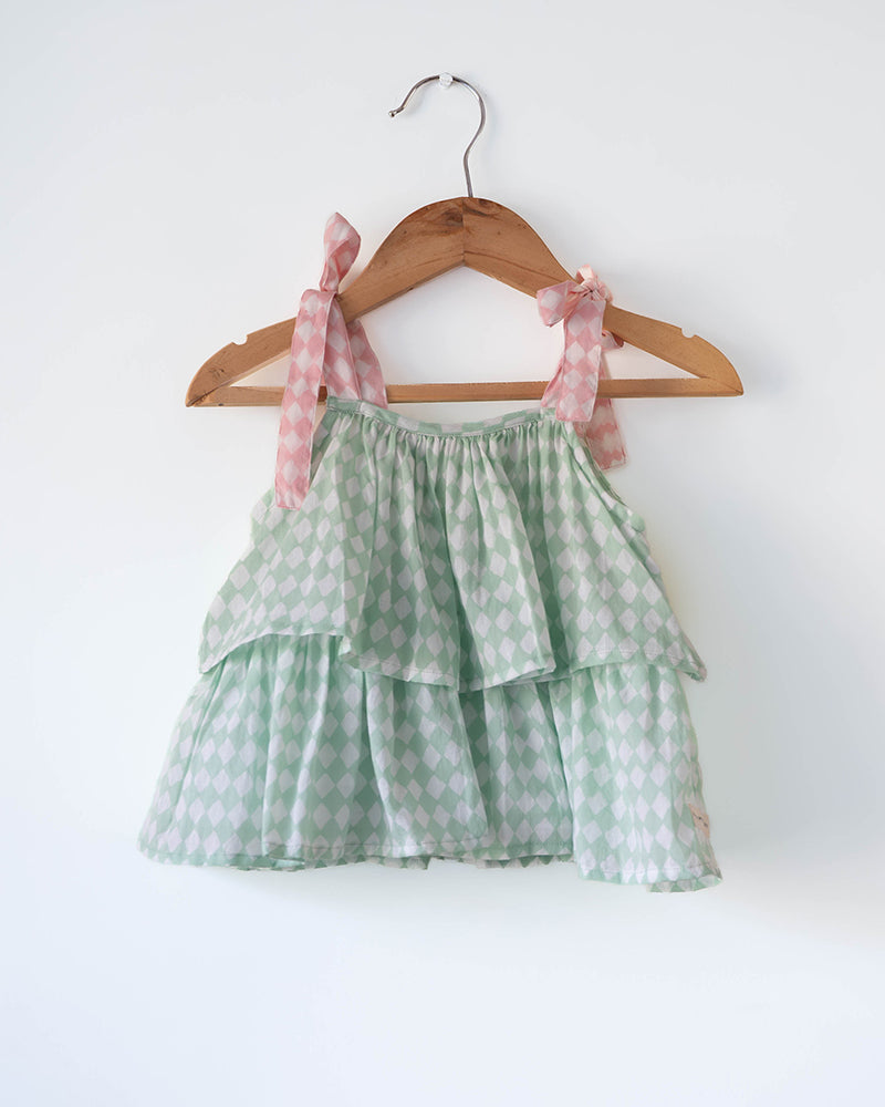 Love The World Today Wander Co-Ord Set In Sage Green Rhombus For Girls