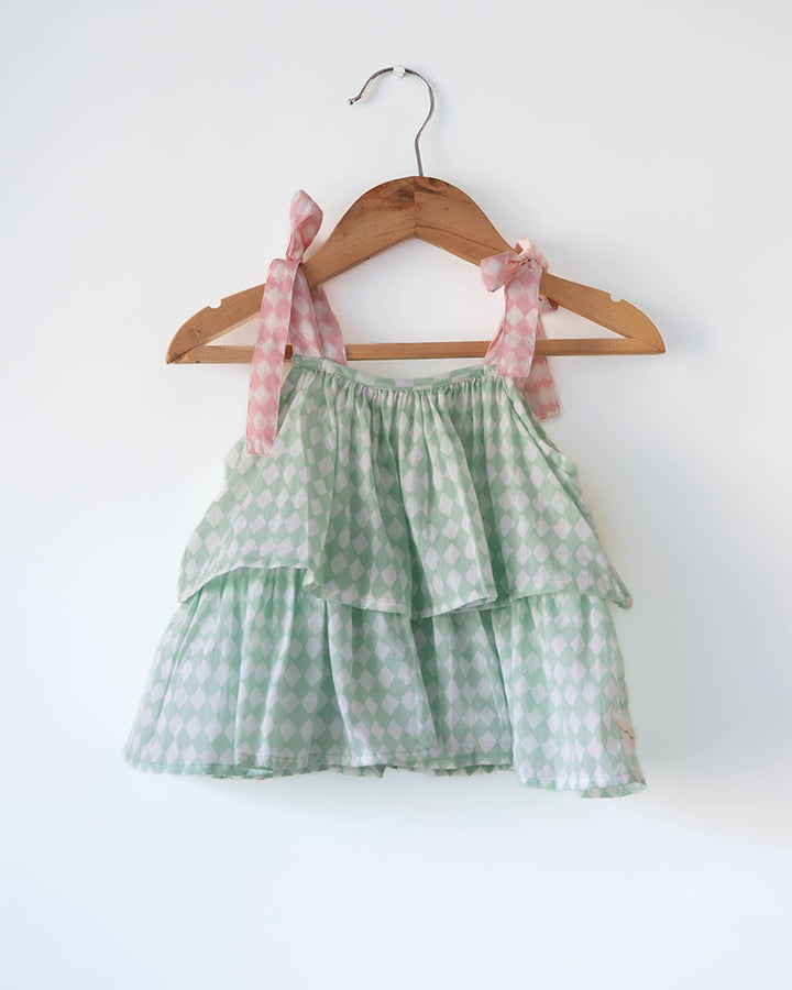 Love The World Today Wander Co-Ord Set In Sage Green Rhombus For Girls