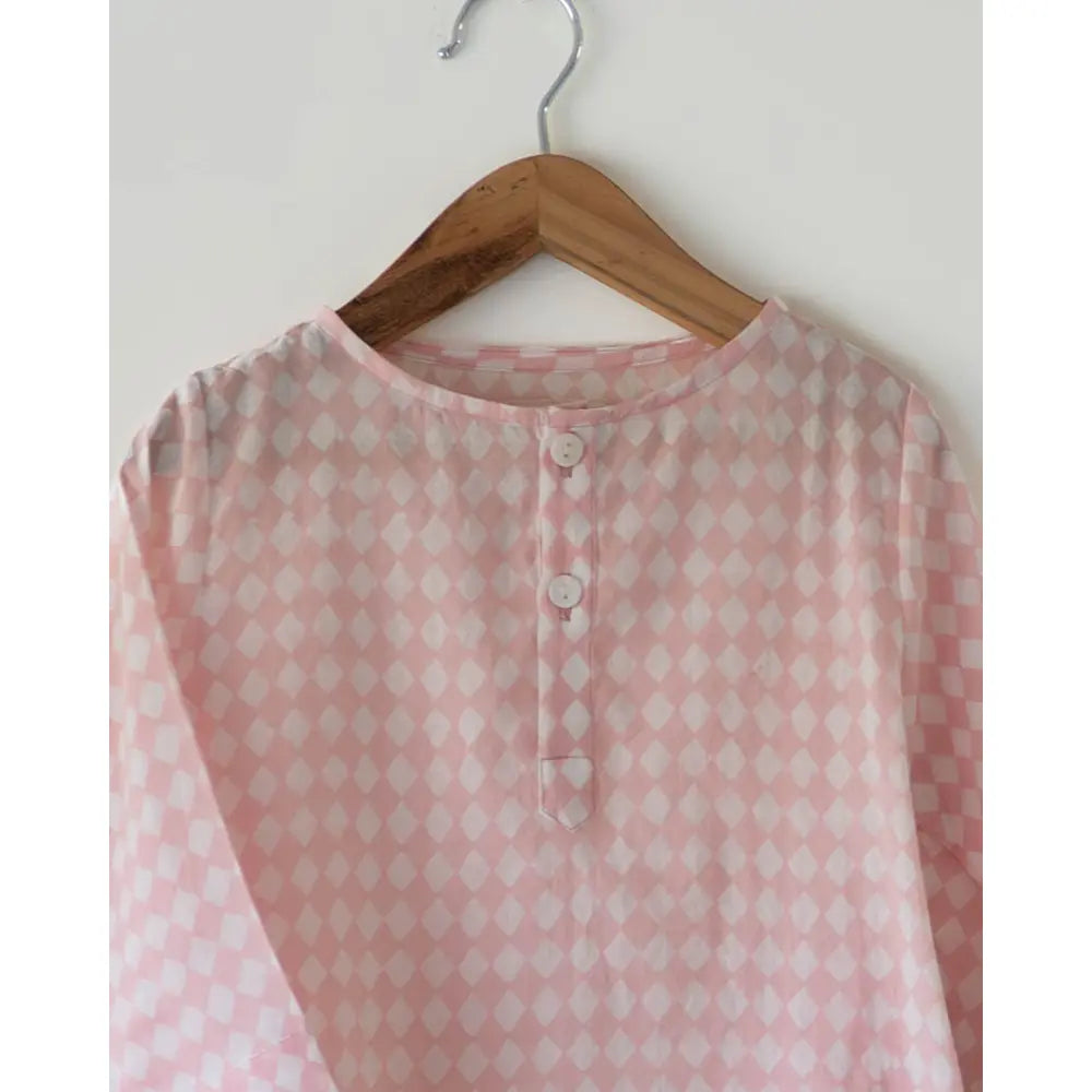Love The World Today Sleepover Party Kids Unisex Kurta In Blush Pink Rhombus