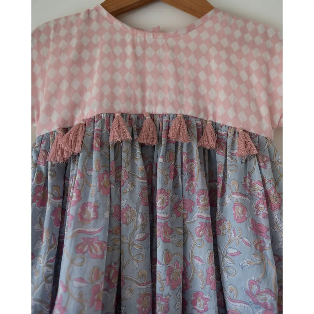 Love The World Today Tassel Dress For Girls In Sky Blue Butterfly