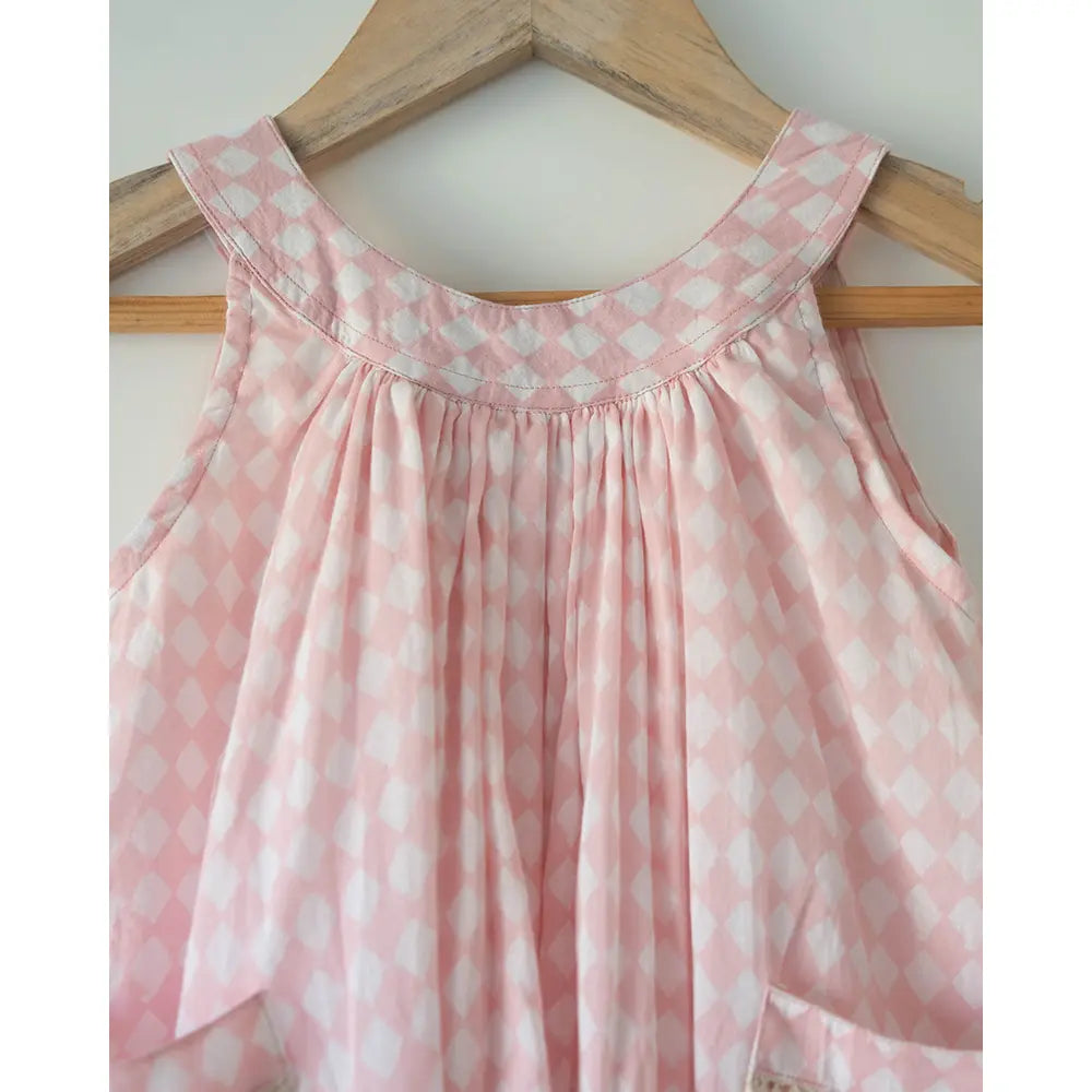 Love The World Today Pocketful Of Sunsets Dress For Girls In Rhombus Block Print