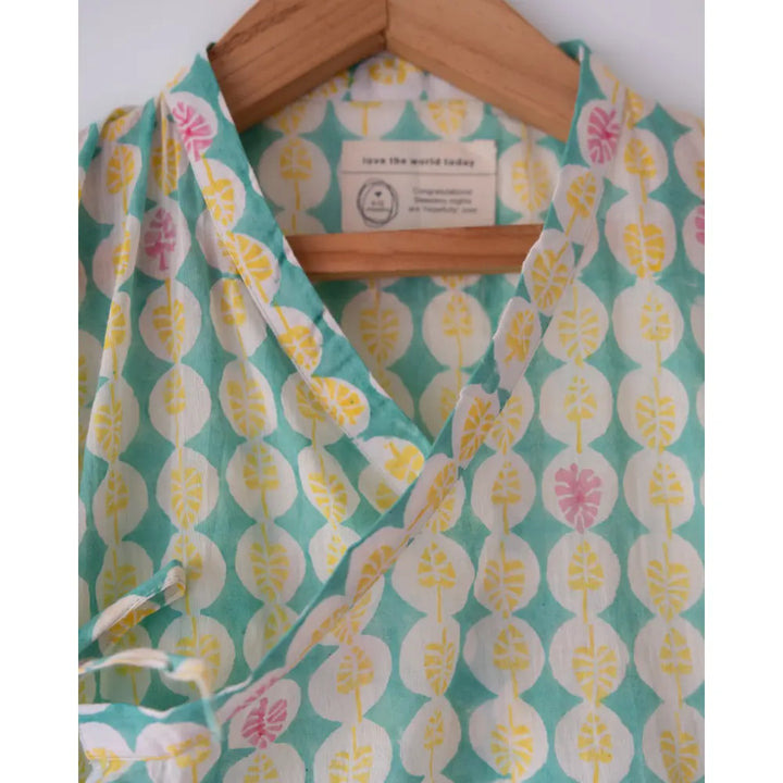 Love The World Today Unisex Rasa Green Monstera Print Infant Angrakha Kurta