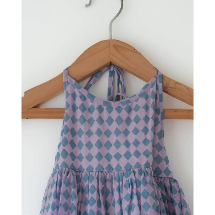 Love The World Today Saaz Purple Geometric Print Halter Maxi Dress For Girls