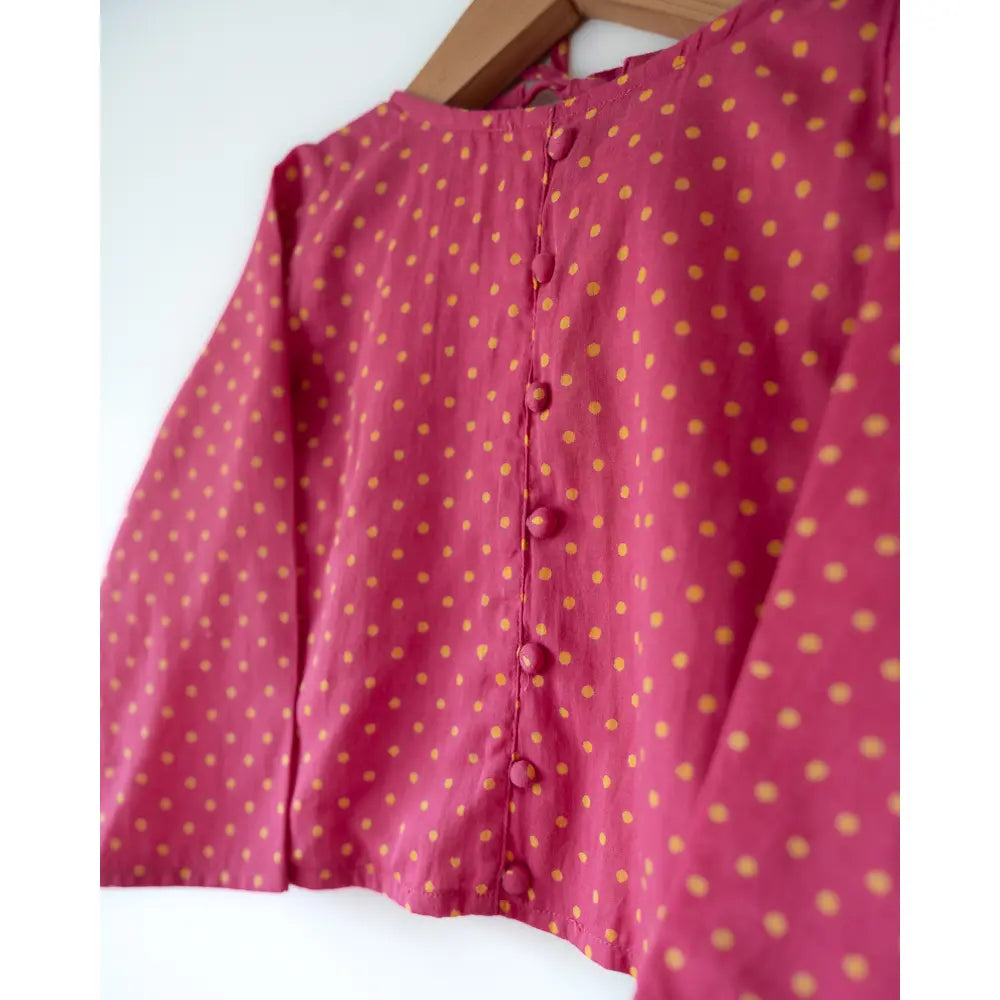 Love The World Today Kopal Magenta Polka Blouse &amp; Green Floral Booti Lehenga Set For Girls