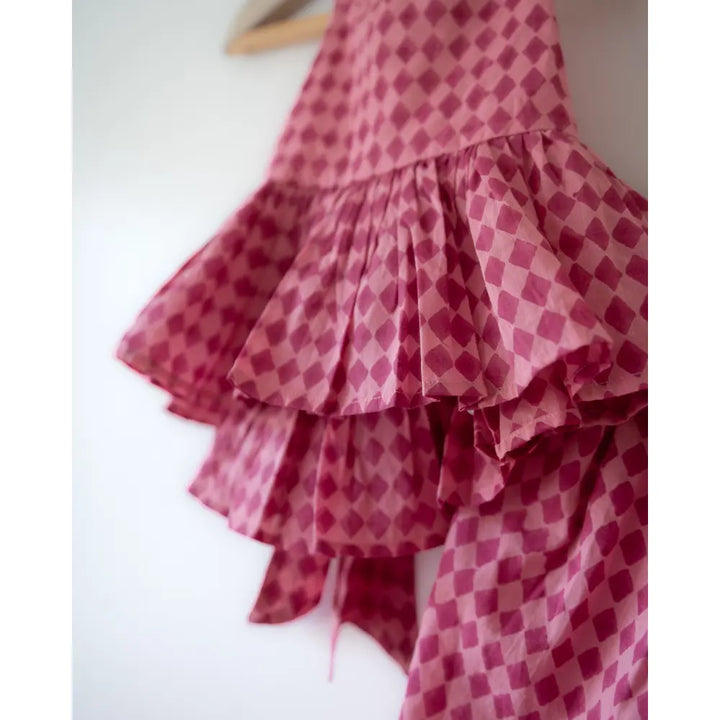 Love The World Today Mishri Pink Rhombus Halter Top &amp; Wide-Leg Palazzo Set For Girls