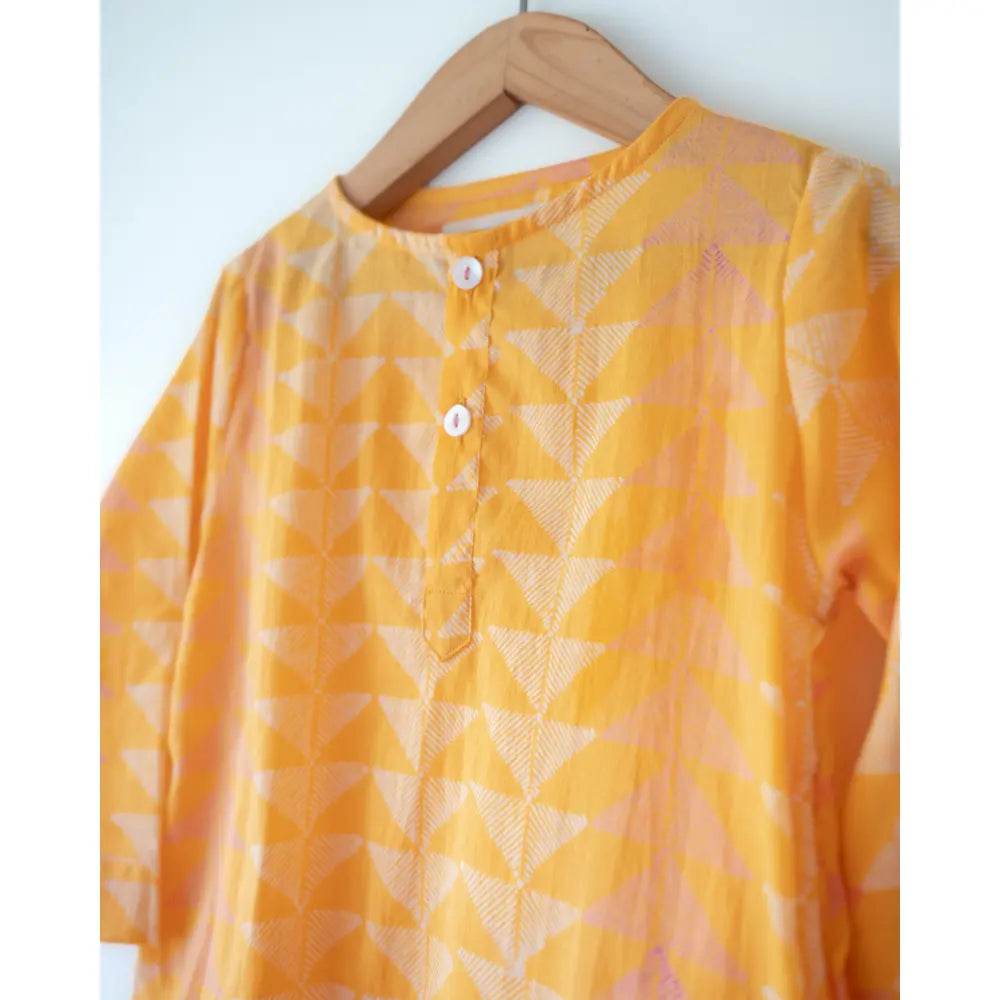 Love The World Today Chandan Mustard Yellow Chevron Cotton Kurta For Boys