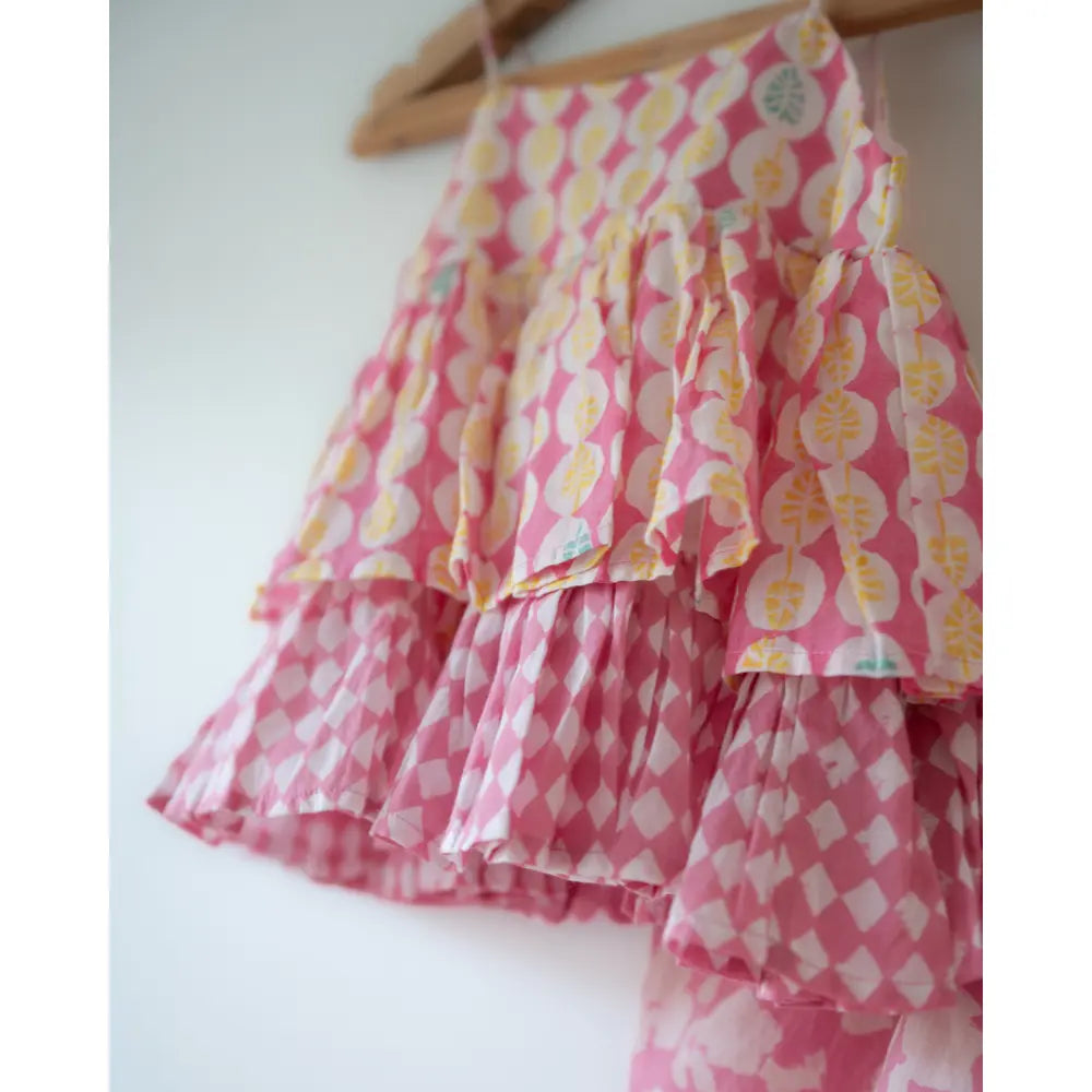 Love The World Today Leela Flared Top For Girls With Pink Floral Cowl Dhoti Pants Co-Ord Set