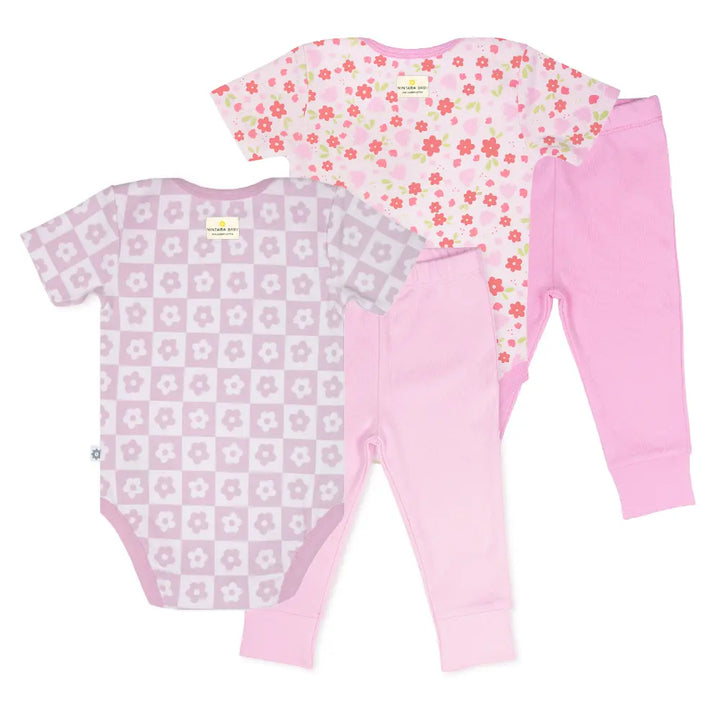 Nintara Baby 100% Cotton Unisex Bodysuit &amp; Pant Set – Baby Bloom (Pack of 2)