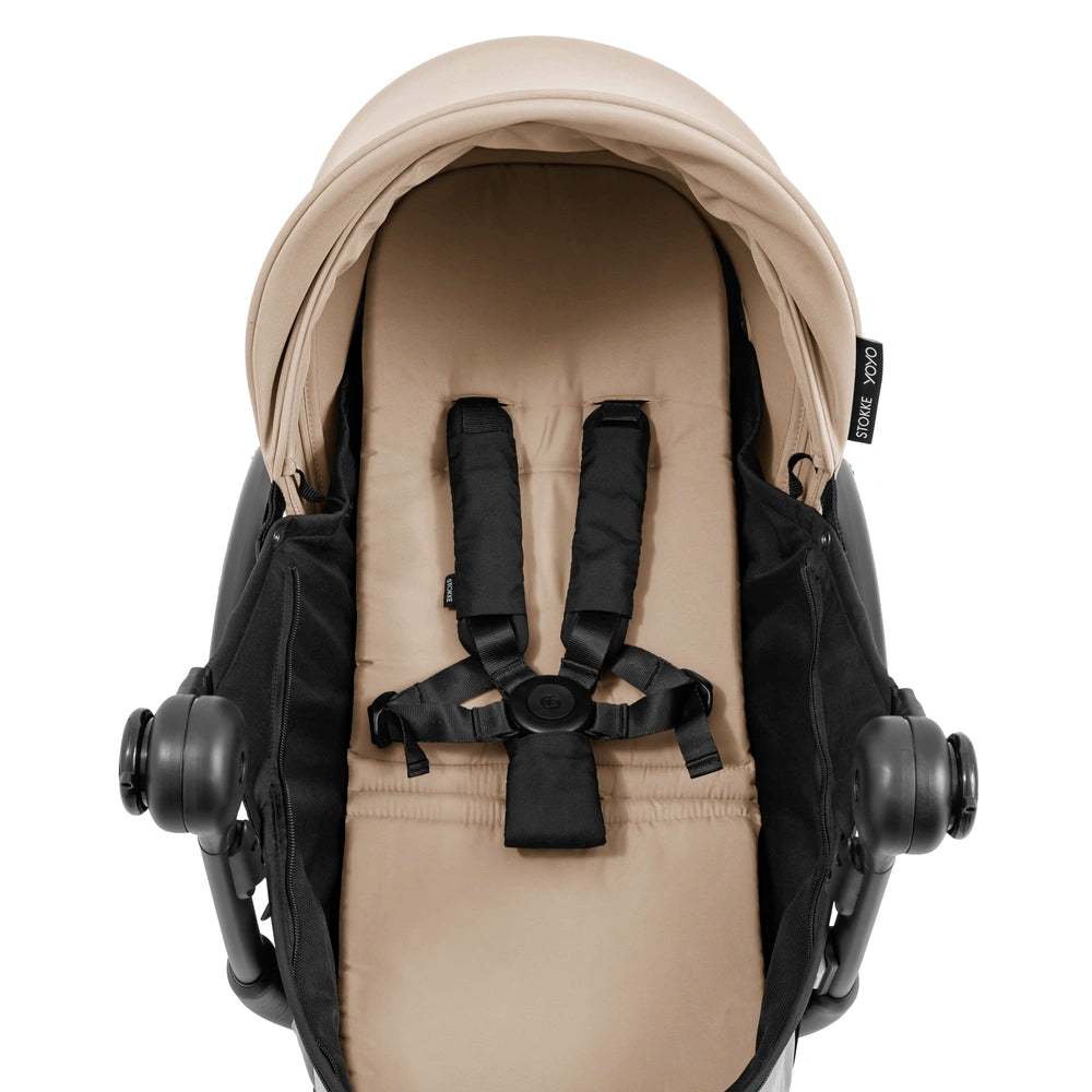 Stokke YOYO⁵ Newborn Pack | Fully Flat Newborn Seat | Newborn Stroller Attachment | 0–6 Months | Lightweight &amp; Compact | 5-Point Safety Harness | Ventilation Windows | Taupe