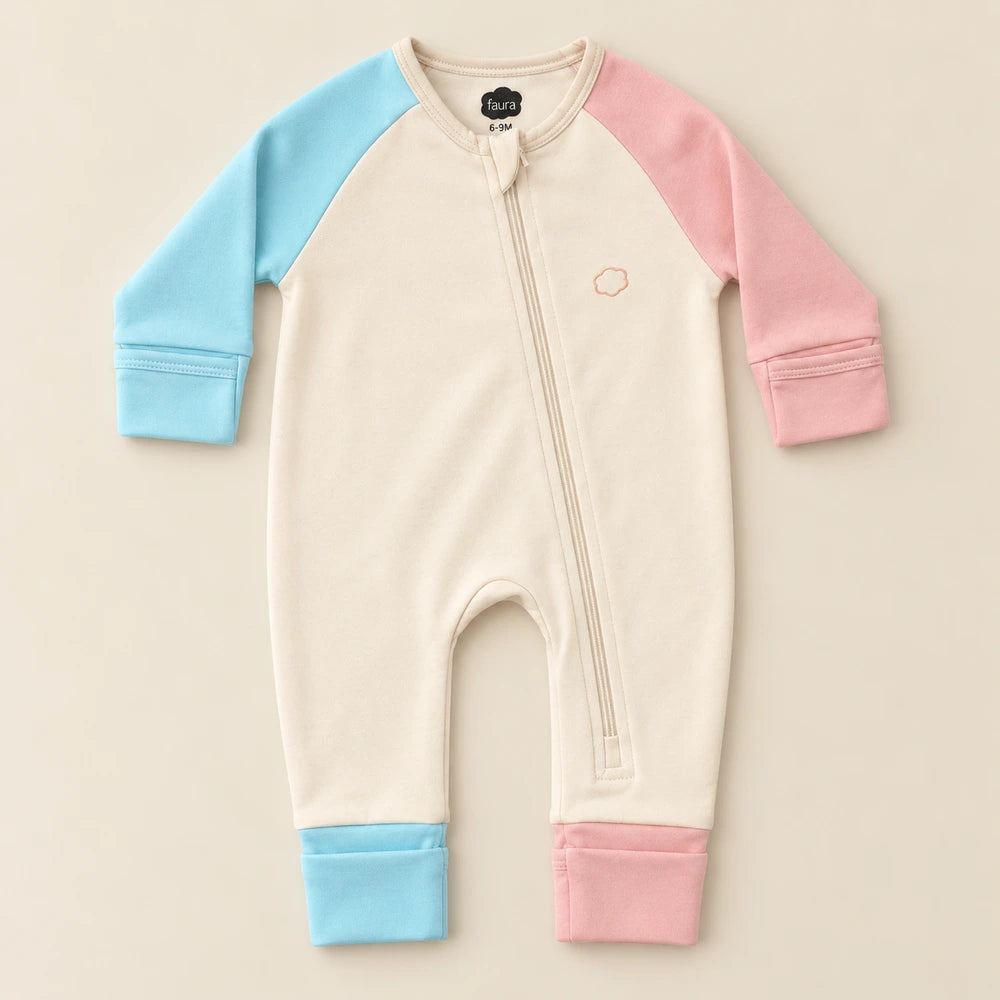 Faura Unisex Banana Cotton Colorblock Sleepsuit - Pink / Blue