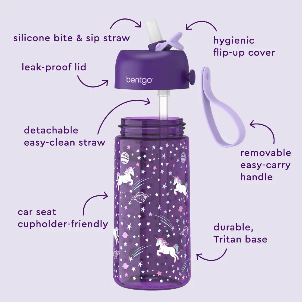 Bentgo Kids Water Bottle 450 ml, Leak-Proof Straw Bottle for Kids, Lightweighted &amp; Durable, BPA &amp; PFAS-Free Tritan Water Bottle, Ideal for School, Daycare &amp; Travel, 3 years+ - Unicorn