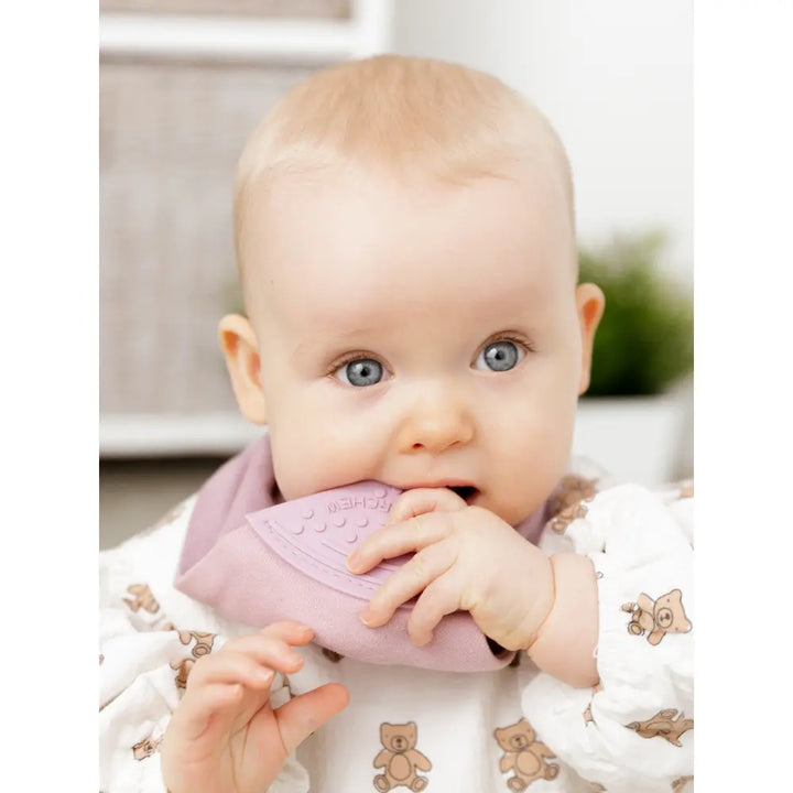 Cheeky Chompers Neckerchew for Babies &amp; Toddlers, Reversible Bib with Attached Silicone Teether, Super Absorbent, BPA-Free, 2–24 Months - Dusty Pink