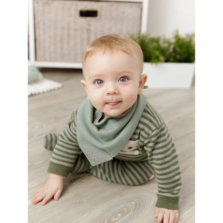 Cheeky Chompers Neckerchew for Babies &amp; Toddlers, Reversible Bib with Attached Silicone Teether, Super Absorbent, BPA-Free, 2–24 Months - Sage Green