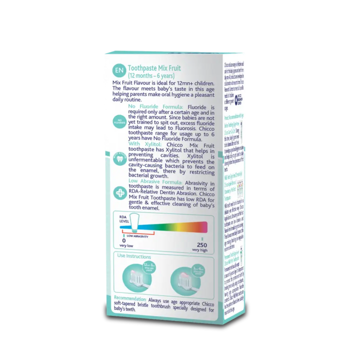 Chicco Toothpaste Mixed Fruit Flavour 1–6Y, No Fluoride, 50g