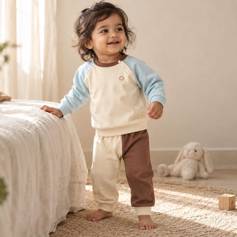 Faura Unisex Banana Cotton Snuggle Co-ord - Ivory / Ice Blue