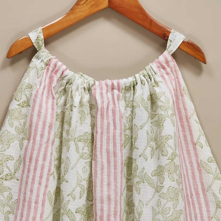Liz Jacob Girls | White Kota Cotton Blockprinted Dress | Morning Dew