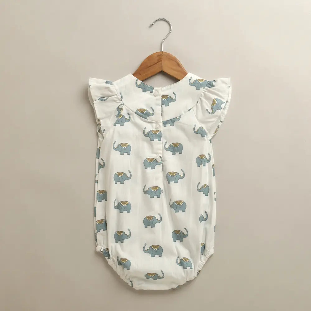 Sweetlime By AS Baby Girls Elephant Print Cotton Romper White