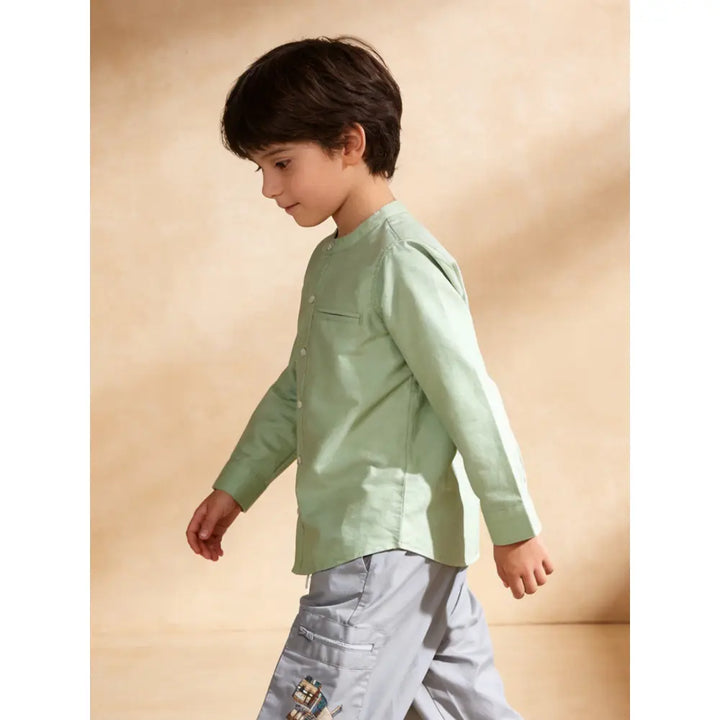 The Baby Trunk Unisex Green Band Collar Shirt | 2 to 6 Years