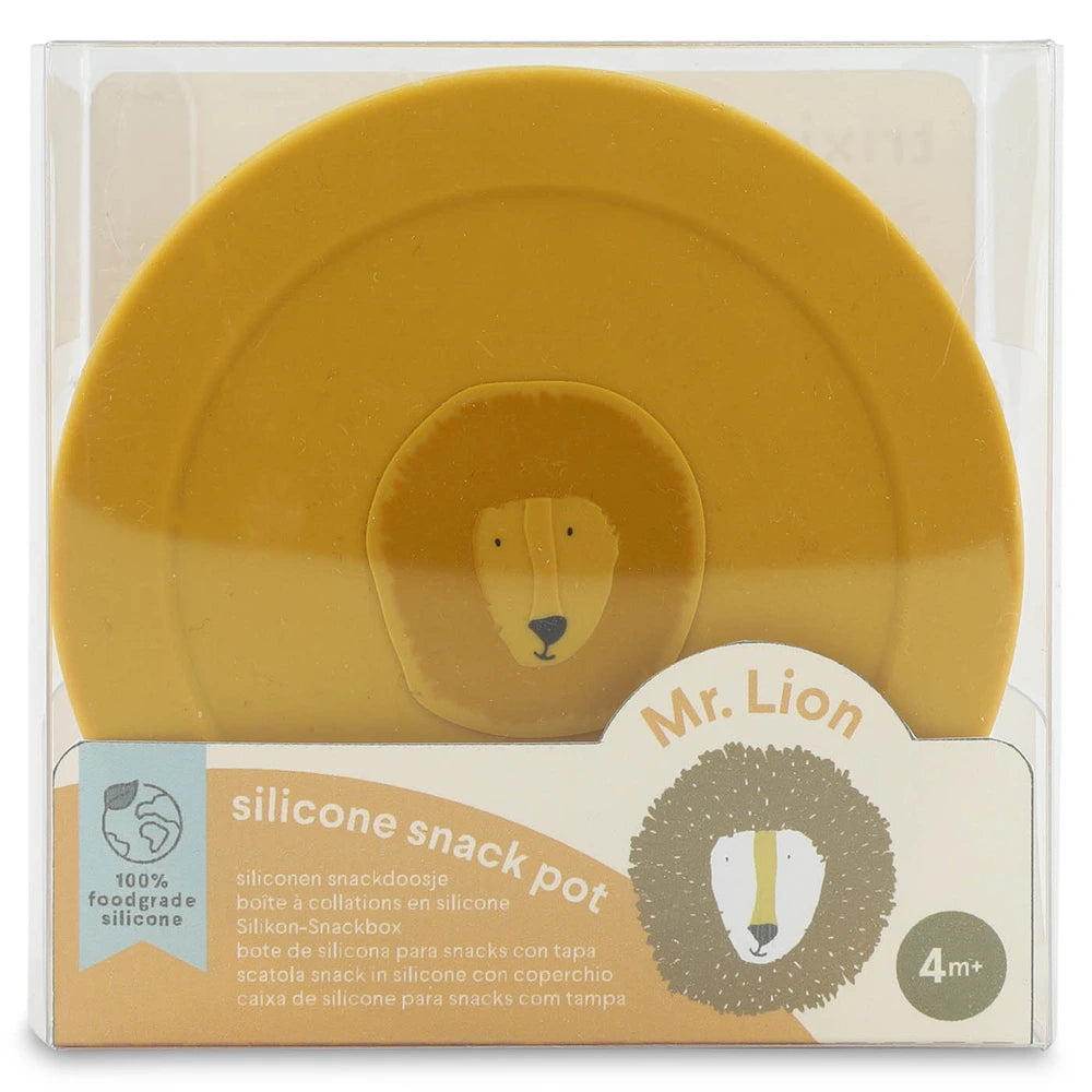 Trixie Silicone Snack Pot with Lid | 100% Food-Grade Silicone Snack Container with Easy-Open Lid for Fruits, Crackers &amp; Travel | 4 Months Onwards | Mr. Lion