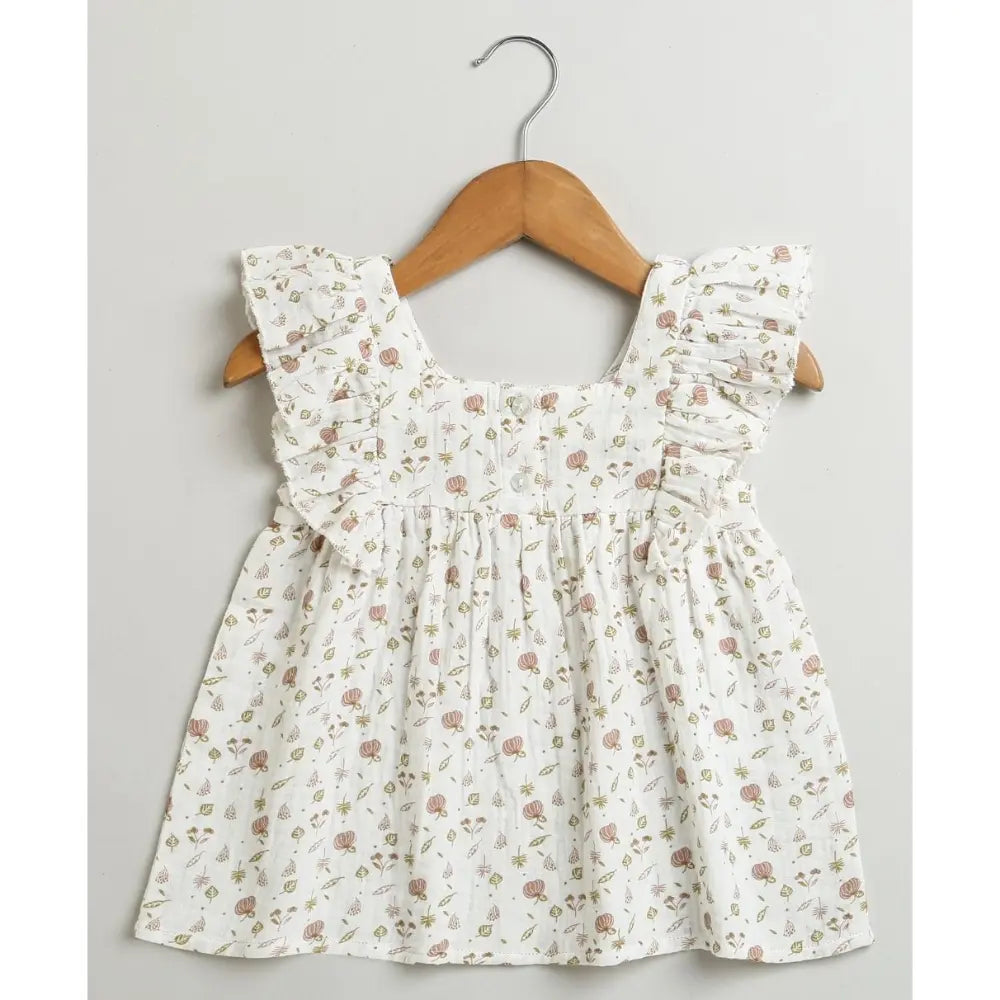 Sweetlime By AS Pumpkin &amp; Floral Print Ruffle Organic Cotton Co-ord Set - Off-White &amp; Peach