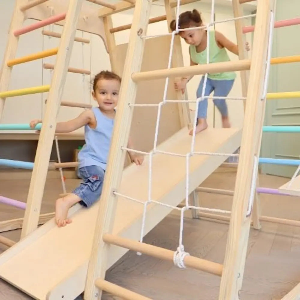Curious Cub 7-in-1 Indoor Jungle Gym | 7 Activities - Slide, Swing, Monkey Bar, Rope Climbing, Rock Climbing and Wooden Ladder, Rope Ladder | Ages 2-7 Years