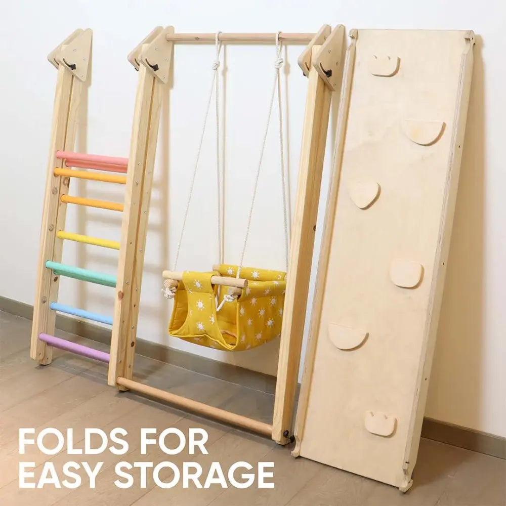 Curious Cub 4-in-1 Indoor Jungle Gym | Climbing Triangle with slide, swing, rock climbing and ladder | Toddler Gym | Ages 1-5 Yrs