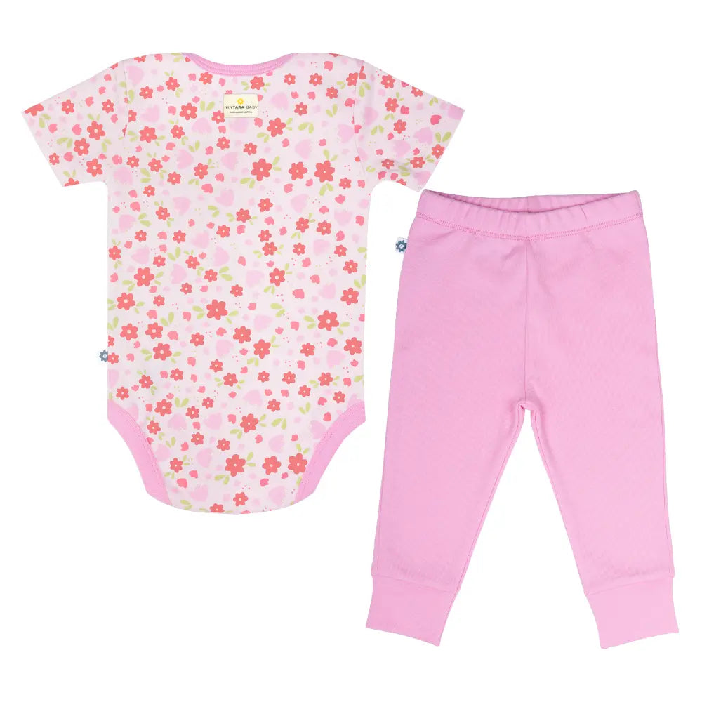 Nintara Baby 100% Unisex Cotton Bodysuit &amp; Pant Set – Flower Shower
