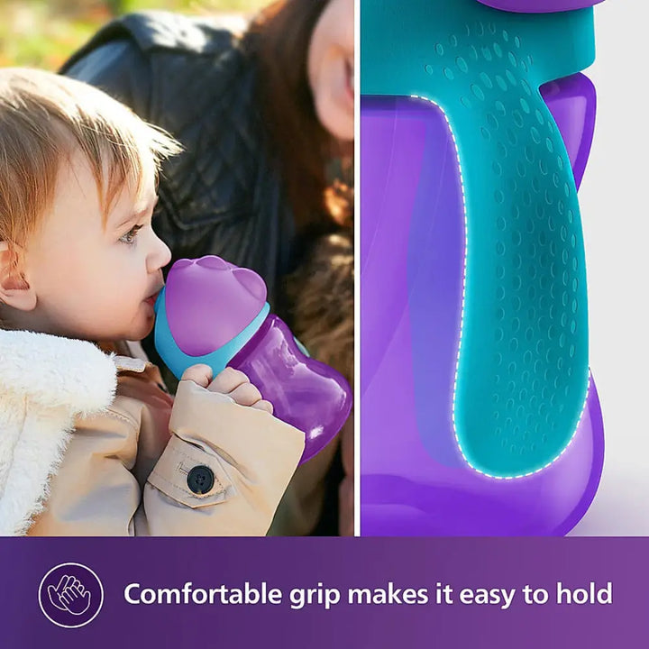 Philips Avent Sipper Bottle for Kids- | Leak proof design | Easy grip with Silicone Handle| BPA Free | Microwave safe | Ideal for 9m+ |200ml | Pack of 1 | Assorted colours (Blue/Purple)