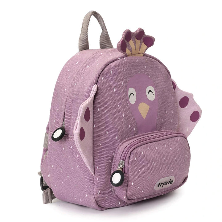 Trixie Small Kids Backpack for Toddlers | Lightweight Water-Repellent Daycare &amp; Travel Bag with Adjustable Padded Straps, Front Pocket &amp; Name Tag | 2 Years Onwards | Mrs. Peacock