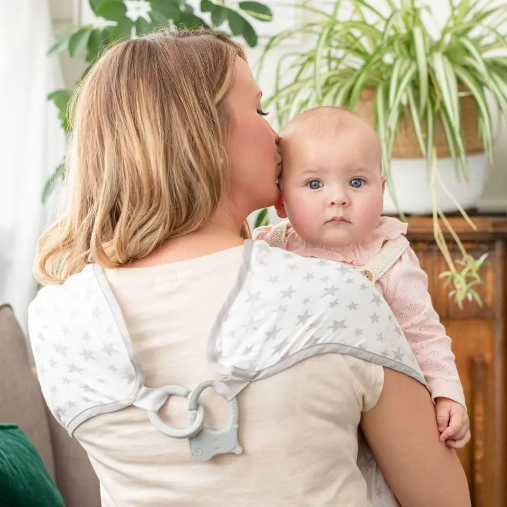 Cheeky Chompers 6-in-1 Muslin Breastfeeding Cover &amp; Teething Cloth, Bamboo &amp; Organic Cotton, Multi-Use Baby Essential with Silicone Teething Rings, Lightweight &amp; Breathable, Newborn+ - Silver Stars