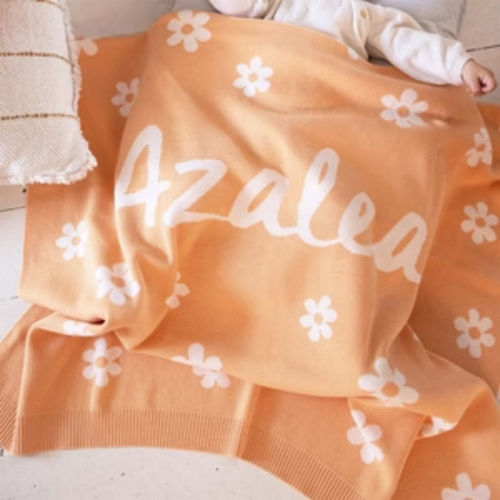 NamelyCo Bloom Name Blanket - Peach Fuzz