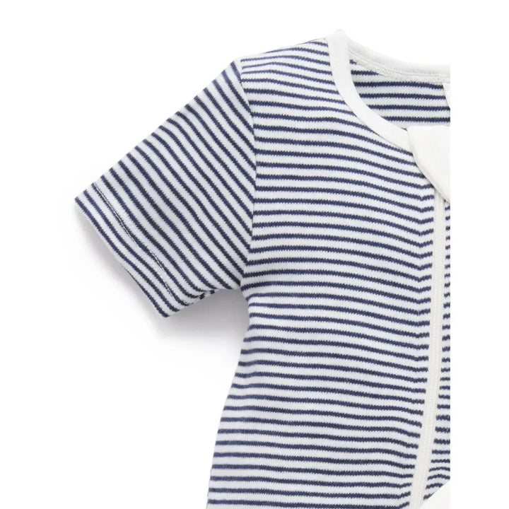 Purebaby Unisex Nautical Pack of 2 Organic Cotton Short Zip Growsuit - Vanilla