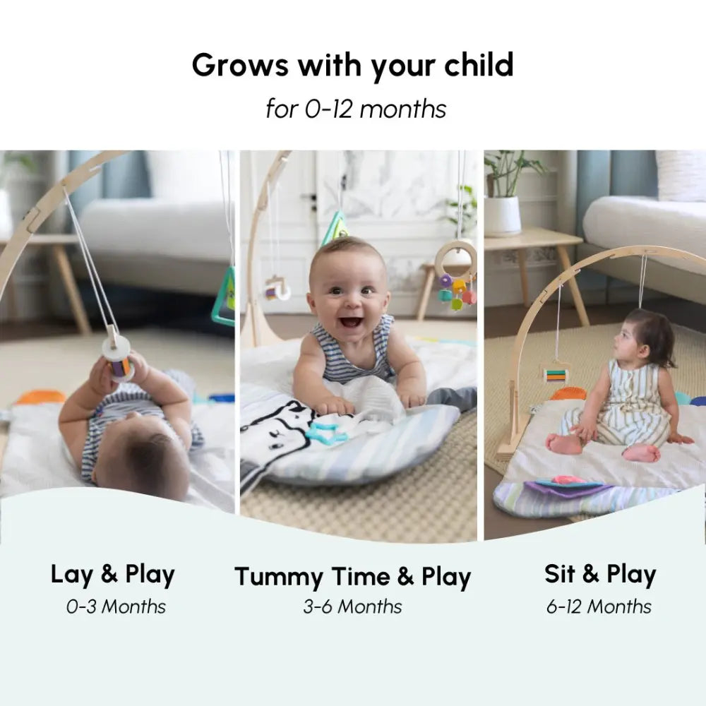 Curious Cub Wooden Baby Play Gym | 11-in-1 Montessori Activity Gym &amp; Playmat | Newborn Sensory Development Toy | 0-12 Months