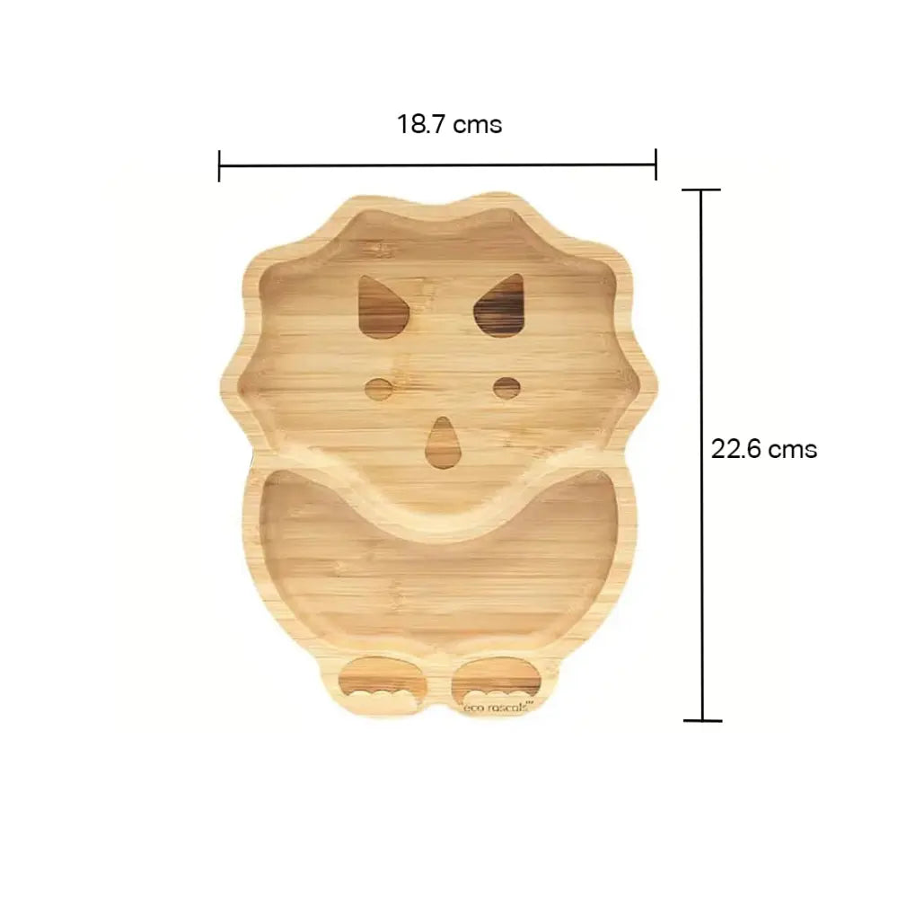Eco Rascals Bamboo Dinosaur Shaped Plate - Baby Led Weaning, 2 Section Plate - Non Toxic, Natural Bamboo with Strong Suction, FDA Approved, 100% Silicone Suction Bases, BPA-PVC Free - Green
