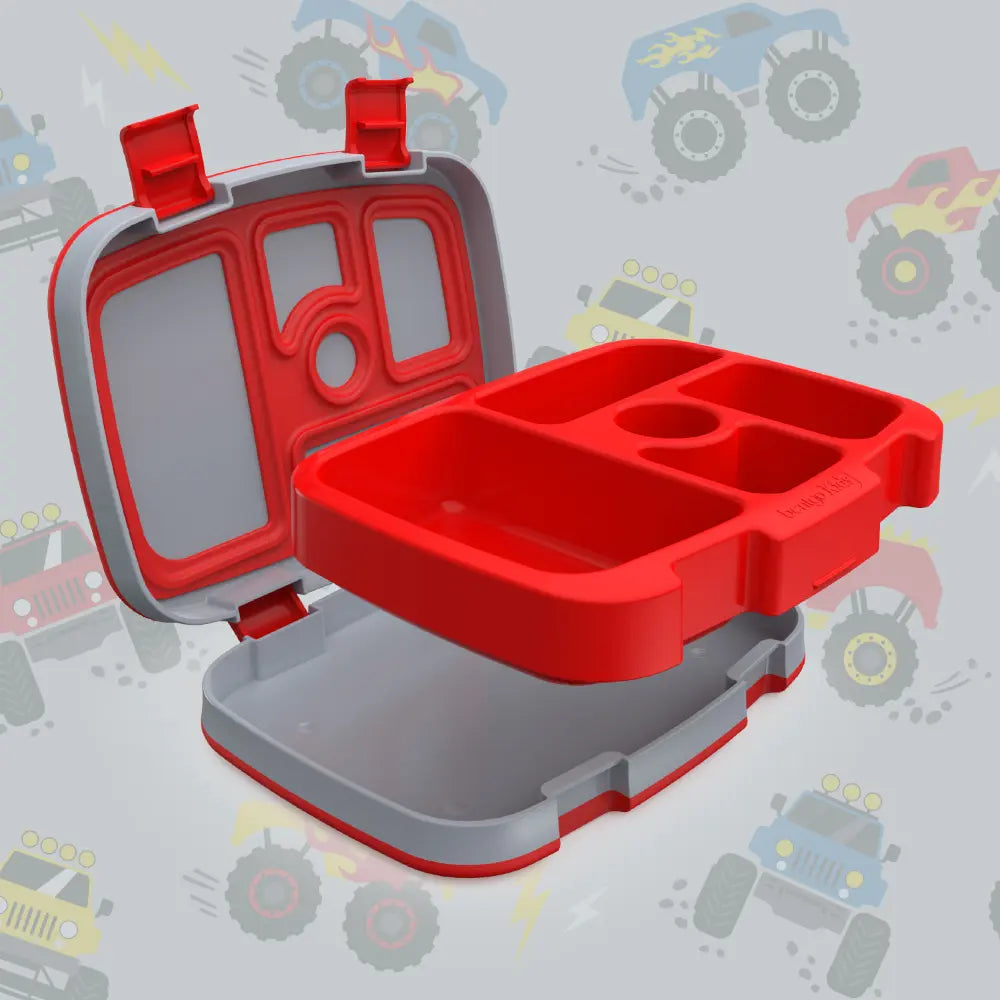 Bentgo Kids Prints with 5 Compartments, Leak-Proof Bento Lunch Box, BPA &amp; PFAS-Free, Microwave &amp; Dishwasher Safe Tray,  3–7 Years - Trucks