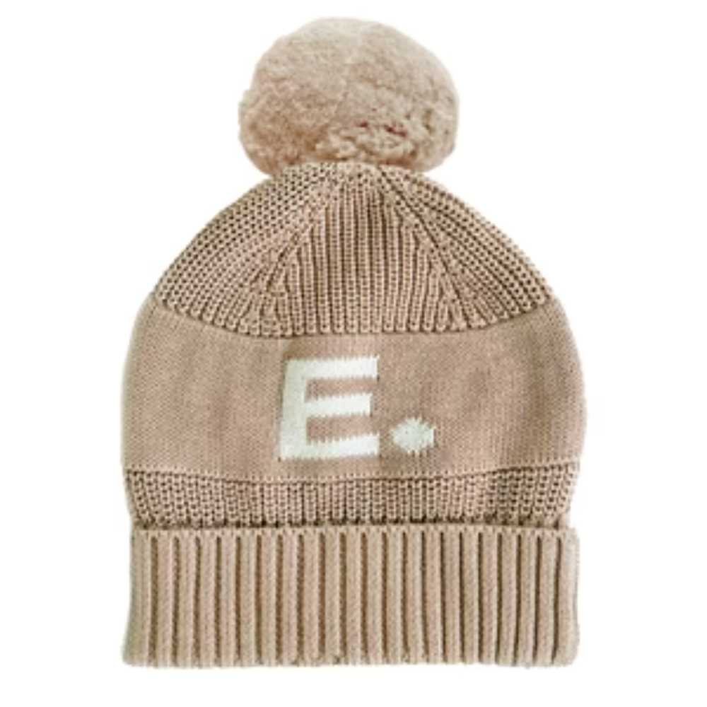 NamelyCo's Chunky Knit Letter Beanie - Light Camel