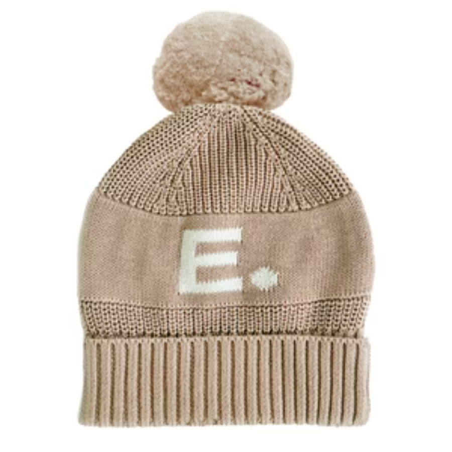 NamelyCo Chunky Knit Letter Beanie - Light Camel