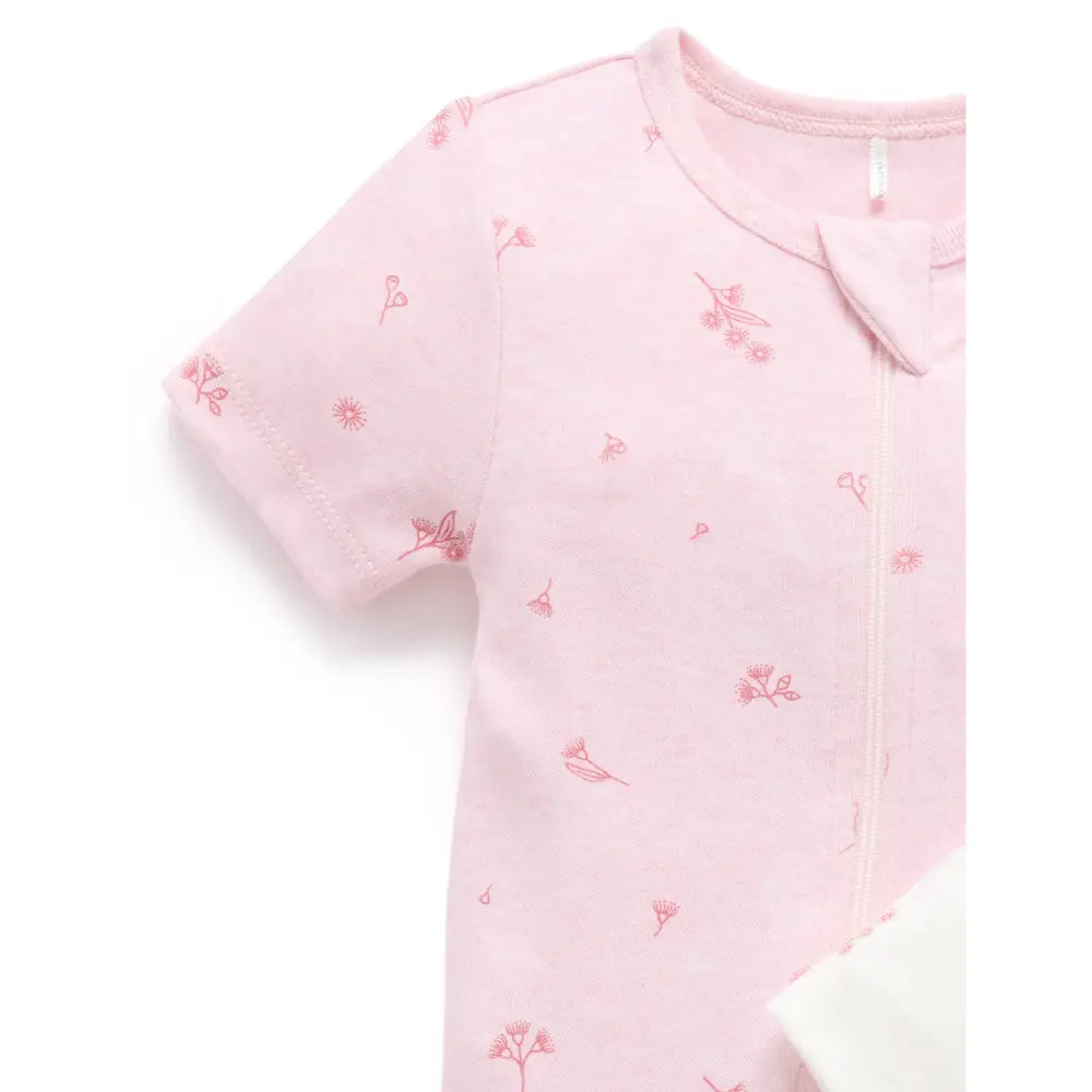 Purebaby Unisex Blossom Pack of 2 Organic Cotton Short Zip Growsuits - Pale Pink