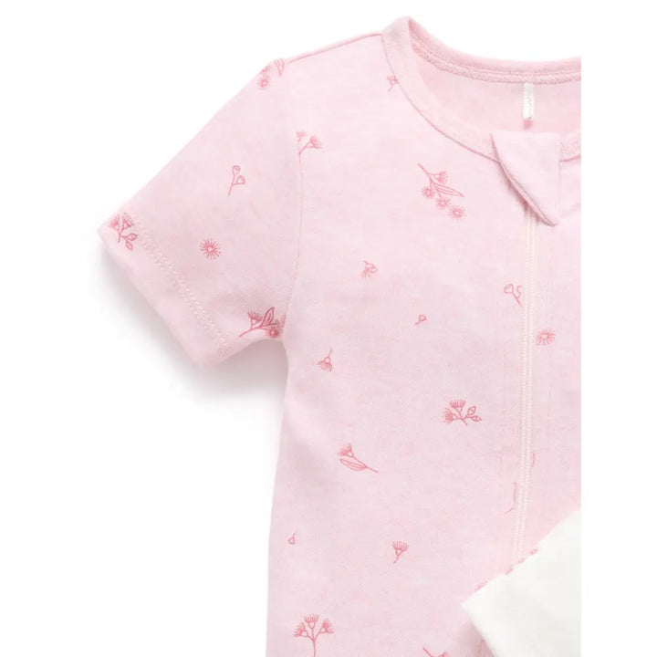 Purebaby Unisex Blossom Pack of 2 Organic Cotton Short Zip Growsuits - Pale Pink