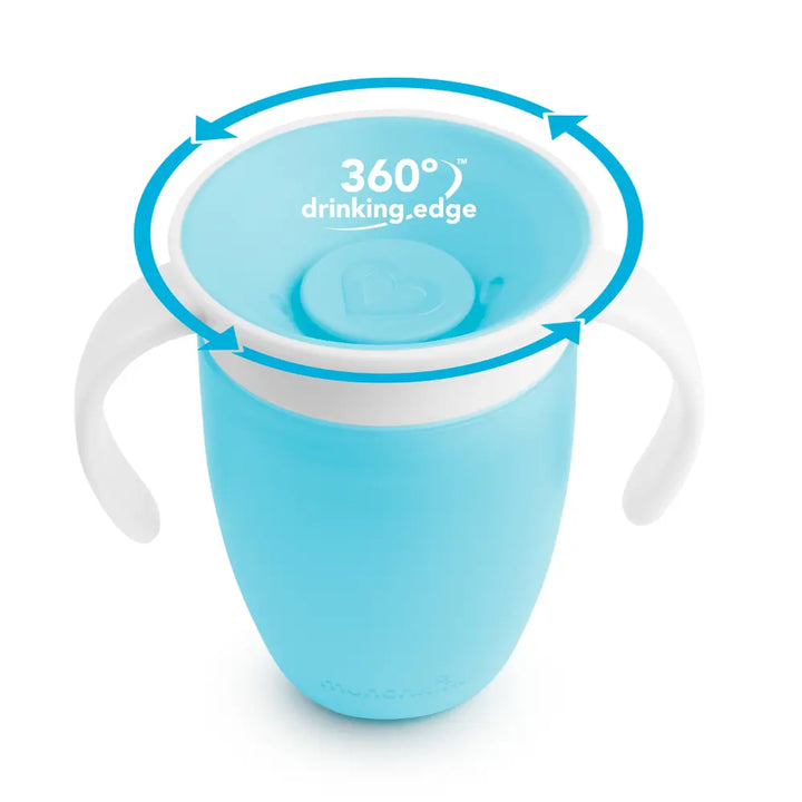 Munchkin 360° Spill-Proof Trainer Cup with Handles, Spoutless Sippy Cup for Babies, Easy Transition to Open Cup, BPA-Free, 7oz, 6+ Months - Blue