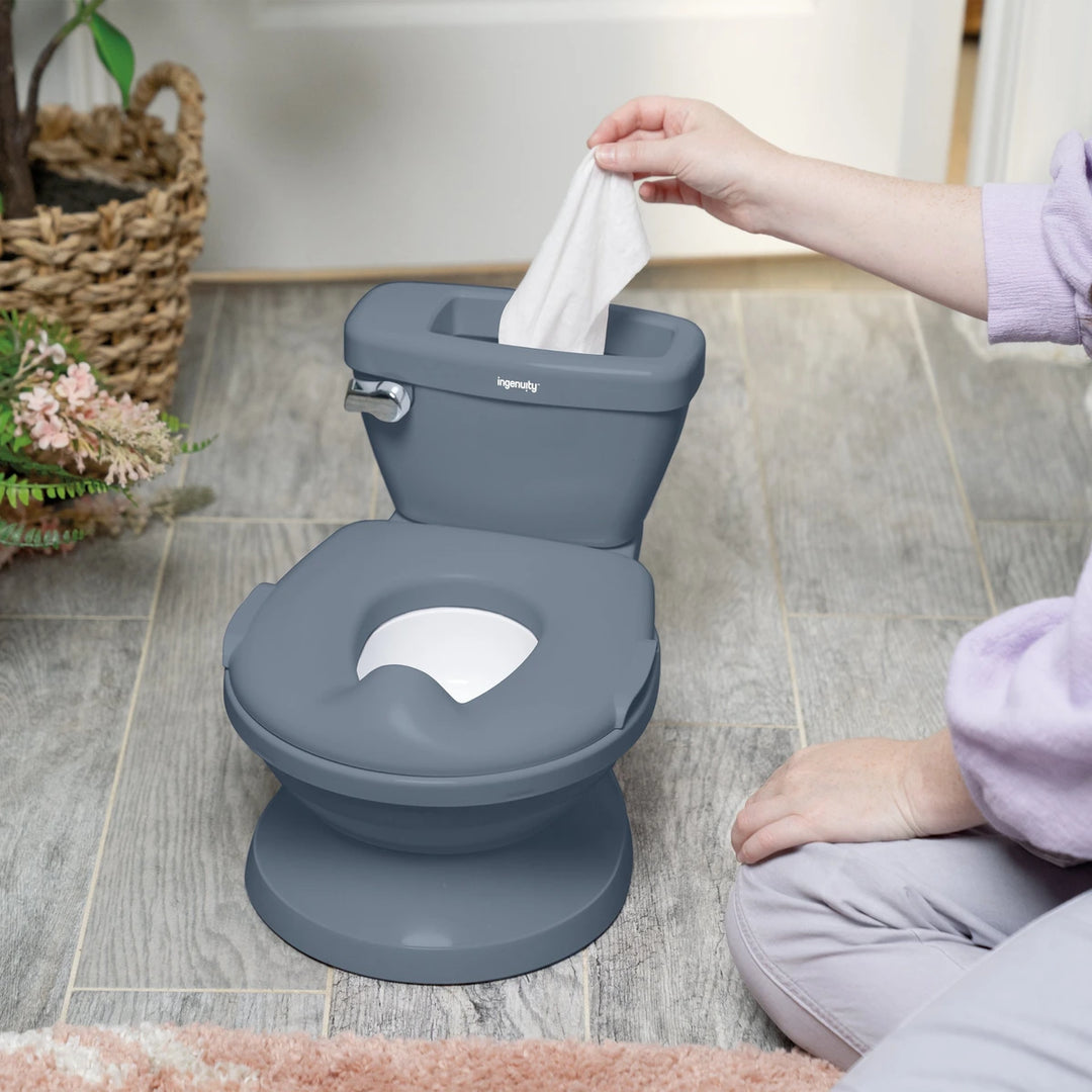 Ingenuity My Size Potty Pro 2-in-1 Toddler Potty Training Toilet with Flush Sound &amp; Detachable Potty Ring, 18 - 60 months/ Upto 22.5 Kgs - Blue