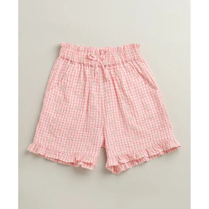 Sweetlime By AS Baby Girls Gingham Daisy Organic Cotton Co-ord Set with a Hat - Soft Pink