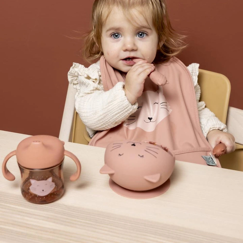 Trixie First Baby Meal Set | 100% Food-Grade Silicone Suction Bowl &amp; Soft Spoon Set for Self-Feeding, Baby Weaning &amp; First Bites | 4 Months Onwards | Mrs. Cat