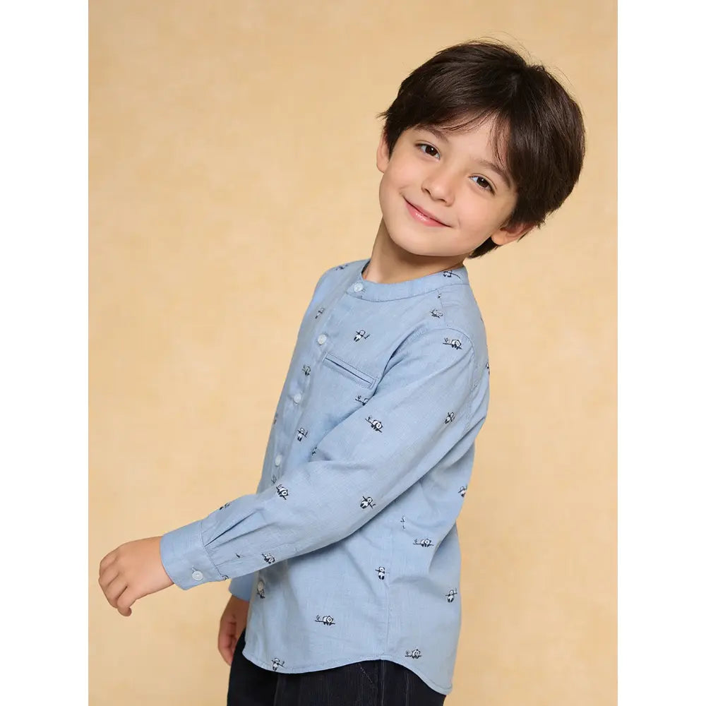 The Baby Trunk Unisex Happy Panda Band Collar Shirt | 0 to 24 Months