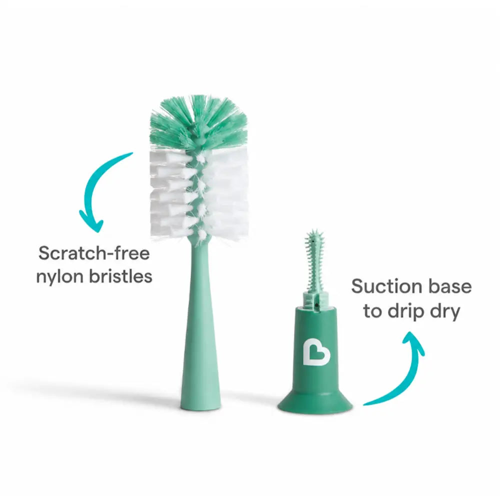 Munchkin Modern Bristle Baby Bottle Brush - with Suction Base and  Soft Rubber Nipple Brush - Sage Green