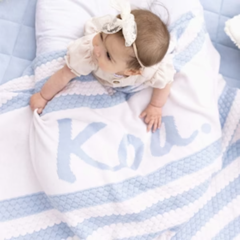 NamelyCo Bubble Stripe Name Blanket - Kentucky Blue Stripe