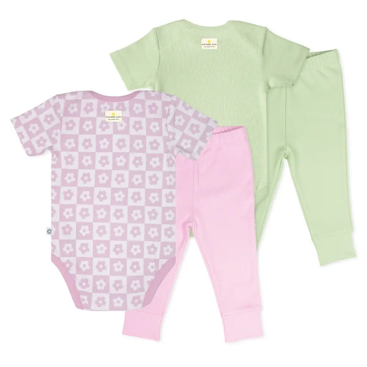 Nintara Baby 100% Unisex Cotton Bodysuit &amp; Pant Set – Soft Bloom (Pack of 2)